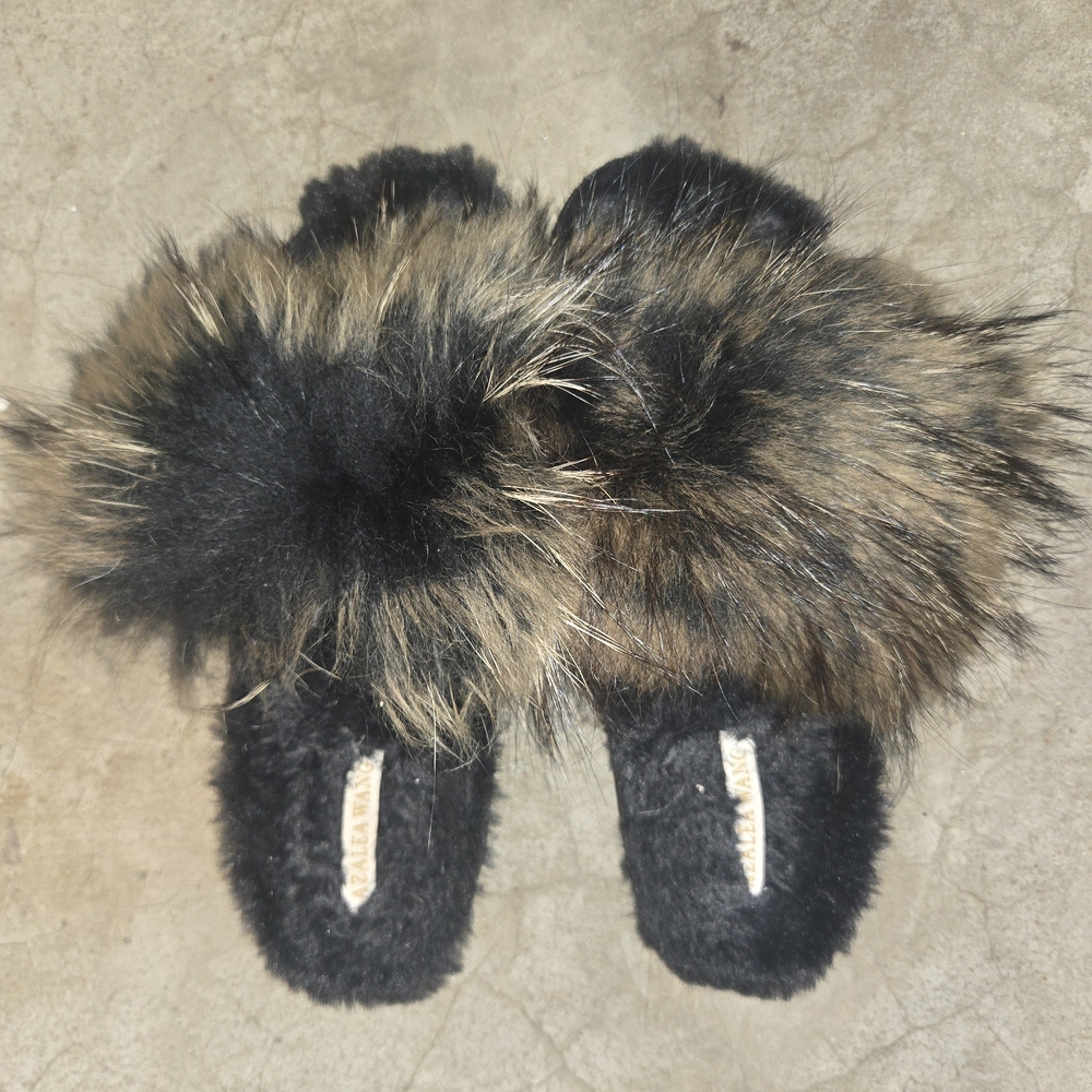 AKIRA Black and Brown Fur Slippers